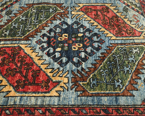 2x3 Blue Ersari Afghan Hand Knotted Veg Dye Wool Area Rug